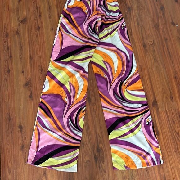 Princess Polly Pucci print style wide leg satin pants size 0 60s 70s style - Picture 4 of 4